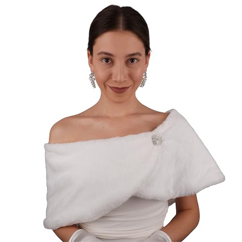 Image of LIMELIA Bride Wedding Faux Fur|Shawl Wrap Stole for Bride, Bridesmaid-Feather Scarf Fur for Evenings, Bridal Wedding Party