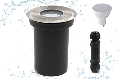 vislux Foco LED empotrable en el suelo IP67 para exterior, 230 V CA, GU10, 5 W, luz blanca cálida, 360 lúmenes, 3000 K, transitable, inoxidable, empotrable en el suelo Cover