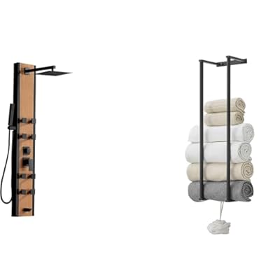 BWE Stainless Steel Shower Panel Tower System 8 Jets Multi-Function Shower Panel System Bundle with Tower Racks for Bathroom,Wall Mounted Bathroom Towel Storage,304 Stainless Steel Tower Holder