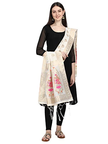 DEVANGI Women's Woven Banarasi Silk Zari Dupatta/Chunni, Width 1 Meter, Length 2.5 Meter