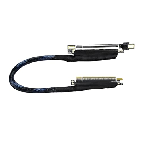 JMT PCIE 5.0 X16 Graphics Card Extension Cable 270 Degree 64GBS GEN5 Braided Mesh Harness Riser for AI Server Graphics Card Bendable GPU Adapter 16AD5 (Right Out Left in,40cm)