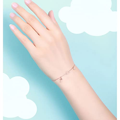 Knbob 18K Solid Rose Gold Bracelet, Diamond Statement Bracelet Charms Bracelet With Umbrella And Cloud Adjustable Length 19+2Cm #TOP4