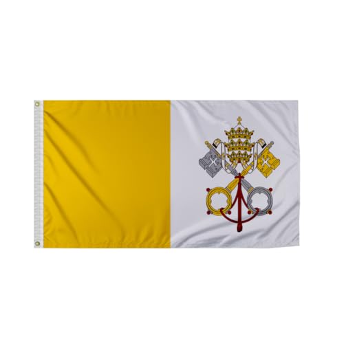 PromoPatriot Papal Flag 3 x 5 ft - Single Sided Printed Polyester Fabric with Reinforced Stitching Canvas Header and Two Iron Plated Grommets for Flagpole Mounting - Durable Indoor Outdoor Faith Flag for Church and Religious Display