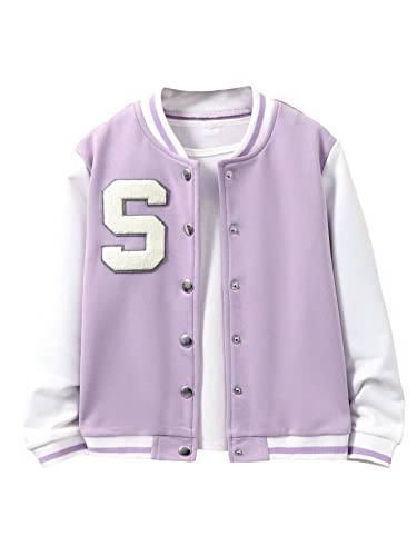 SOLY HUX Girl's Letter Print Varsity Jacket Long Sleeve Color Block Baseball Bomber Jacket Coat