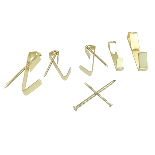 Image of Hordion 100pcs Picture Hanging Kit - 30lb, and 50lb Picture Hooks Metal Picture Hangers with Nails for Drywall Wooden Wall(Golden)
