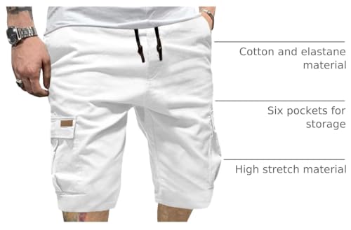 Image of JMIERR Mens Casual Cotton Twill Cargo Shorts Drawstring Classic Chino Stretch Short with 6 Pockets