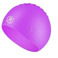 Swimming Caps For Kids- 100% Silicone Waterproof Durable and Odour Free Swim Hat - Stretchable, Anti slip Swim Cap - Swimming Hat for up To 5-12 Years With Protective Pouch (Purple)