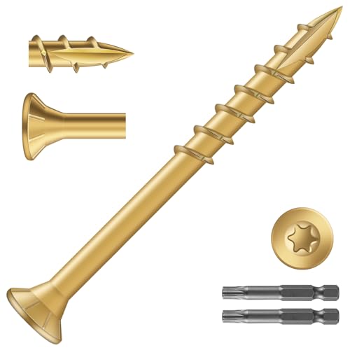 Image of #8 x 2 Inch Deck Screws (510Pcs) 4lb. Exterior Wood Screws. Carbon Steel, Tan, Flat Head, Rust Resistant epoxy Coated, with T25 Star Bit