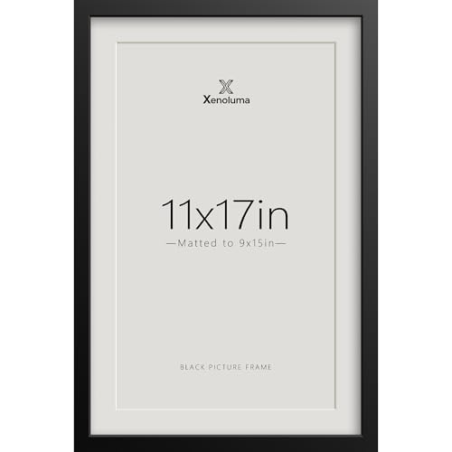 Xenoluma 11x17 Black Picture Frame with 9x15 Mat - Shatter Resistant HD Plexiglass Wall Mount Vertical Horizontal Display Gallery Poster Photo Frame 1 Pack