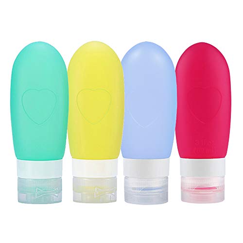 Travel Bottles, Xboun Leakproof Silicone Refillable Travel Containers, 3 oz TSA Approved Squeezable Travel Tube Sets 4 Packs for Shampoo Lotion Soap (Yellow)