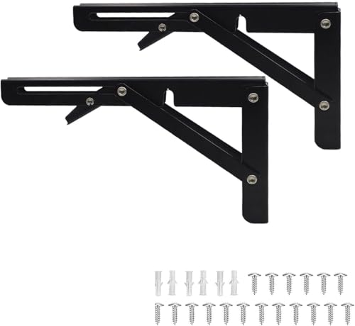 KKLM 折りたたみブラケット棚受け金具 L字折りたたみブラケット 耐荷重 (2個セット ネジ付き ブラック (30cm))