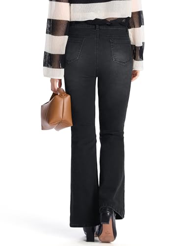 Women's 26" Short Stretch Flare Jeans High Waisted Curvy Bootcut Denim Pants, Black, XX-Large3