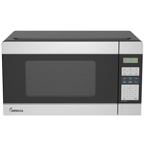 Impecca Countertop Microwave 1000 Watts, 1.1 Cu. Ft - Microwave Oven with LED Light & Child Lock - 6 one-Touch Menus, 10 Power Levels, Perfect for Apartments and Dorms - Easy Clean, Stainless Steel