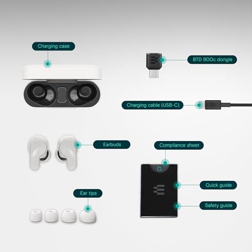 Image of EPOS ADAPT E1 True Wireless Earbuds White - Hybrid ANC, Multi-Point Bluetooth, Microsoft Teams & Made for iPhone Certified, 50H Battery, Wireless Charging, Semi Open, USB C Dongle IPX5 Water Resistant