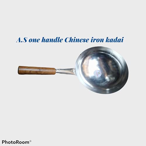 Image of A S Chinese Iron Handle KADAI Woke 12inch Diameter Wooden Handle