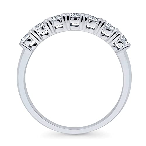 BERRICLE Sterling Silver 7-Stone Rings Stackable Half Eternity Band Ring for Women, Round Cut Cubic Zirconia CZ4