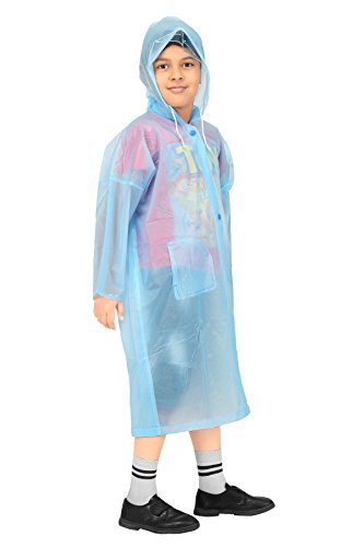 Image of Goodluck Kids Waterproof Knee-Length Raincoat for Boys & Girls - Transparent Hooded Rain Wear, Lightweight Reusable Rain Jacket with Front Button Closure for School, Travel & Outdoor Use