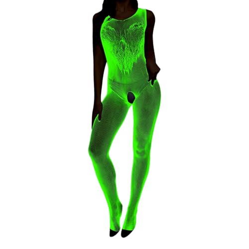 Medias de Red Que Brillan en la Oscuridad para Mujer lencería de Halloween Malla de Nailon elástica Transparente con Nocturna Accesorios para Disfraz de Cosplay para (Light Purple One Size)