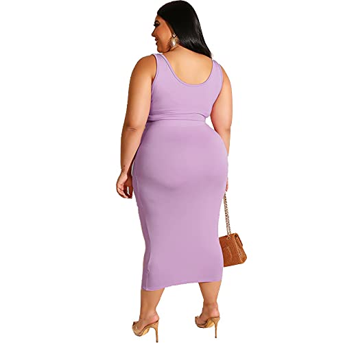 Image of Plus Size Women 2 Piece Outfits Sets Sexy Tracksuit Midi Dress,Sleeveless Tank Top Bodycon Skirts Set Casual Summer