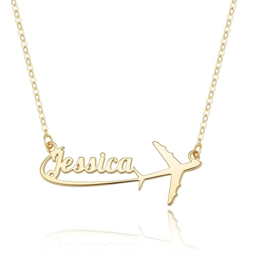 callie Personalized Airplane Necklace - Custom Name|Birthstone Travel Aircraft Pendant, Jewelry Gifts for Women Flight Attendant Pilots