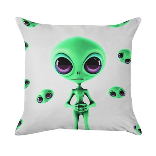 Image of RLDOBOFE Throw Pillow Cover 24"x24" Soft Square Cushion Case Modern Farmhouse Green Alien Printing Couch Pillow Cover Velvet Decorative Pillow Case for Bed Sofa Living Room