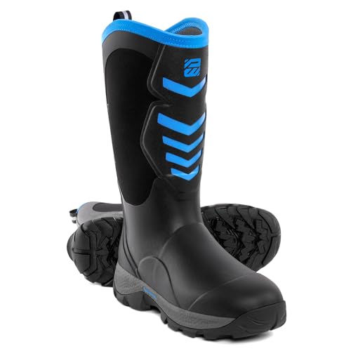 WOVENPAK Rubber Boots for Men, Mens Boots Waterproof Insulated Hunting Boots with Steel Shank, Neoprene Rubber Work Mud Boots Outdoor All Season, Size 6-13
