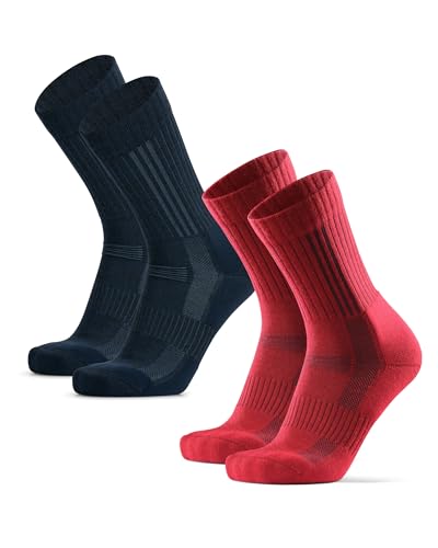DANISH ENDURANCE Expert Pro Merino Wandersocken, Wollsocken, Funktionssocken, Unisex, Damen & Herren, 2 Paar, Mehrfarbig (1x Marineblau, 1x Rot), 35-38