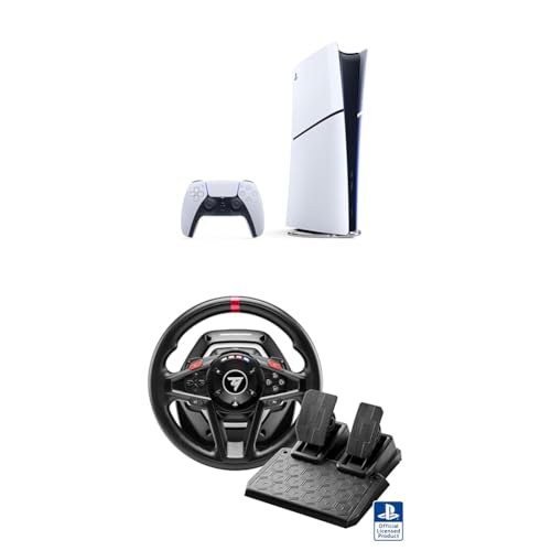 Image of PlayStation 5 Digital Edition (Slim) Console with Thrustmaster T128P Force Feedback Racing Wheel Bundle for PS5 /PS4 /PC
