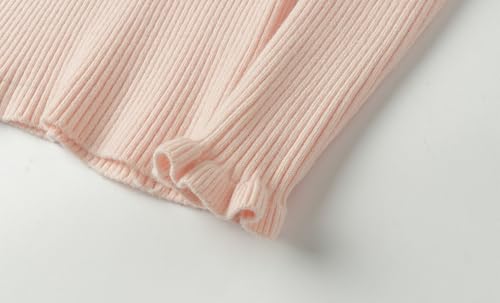 Image of Mud Kingdom Girls Mock Neck Sweater Long Sleeve Knit Top Solid Ruffled Collar Undershirt Slim Fit Lettuce Trim