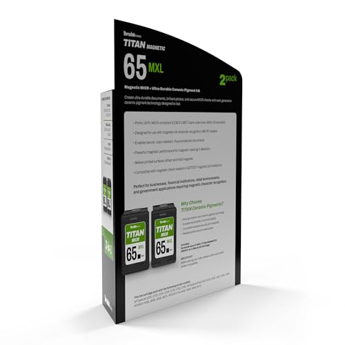 Image of VersaInk-Nano 65 MXL Titan-Magnetic (MICR 3-in-1) Black Ink Cartridge 2-Pack Compatible with 65 and 65 XL, Compatible with Deskjet 3700 Series, 2600 Series, Envy 5000 Series
