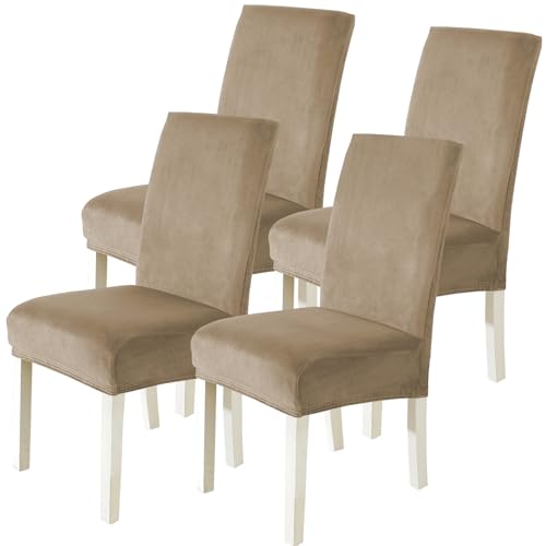 CYCMACO Fundas Sillas De Comedor Terciopelo Pack 4, Funda De Sillas Ajustables Y Elasticas, Universal Chair Cover Lavables Banquetes Hogar Restaurante Hotel, Camel