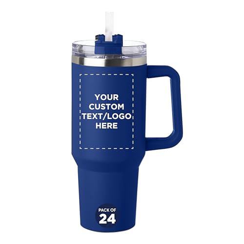 DISCOUNT PROMOS Custom Alps Stainless Steel Travel Mugs with Handle 40 oz, Set of 24, Personalized...