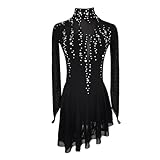 LIUHUO - Vestido de Patinaje artístico Negro con Cuello Alto y Espalda Abierta en Malla Grupo Chicas competición Rendimiento, XL