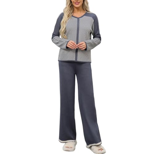 Gray,One Size,Women's 2 Piece Trendy Outfits Cozy Knit Lounge Sets,