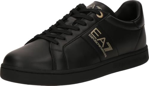 EA7 Emporio Armani Zapatillas Deportivas, Cuero Negro con Logo Dorado, Suela Antideslizante (Negro/Dorado, Sistema Tallas Calzado EU, Adulto, Números, Mediano, 42.5)