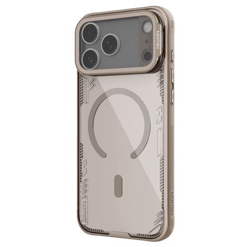 Image of PRITO Nilkin Magnetic Case for iPhone 17 Pro Max, Shockproof Protection with MagSafe, Never Yellowing and Biodegradable Material, with Stand & Transparent Camera Lens Cover (Brown, iPhone 17Pro Max)