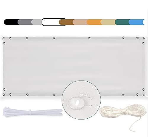 MEEYI Balkon Sichtschutz Balkon 70x250cm seitenmarkise Balkonabdeckung Balkonverkleidung Wind-und UV-Schutz Wetterfest mit Kabelbinder Ösen Seil, für Balkongeländer, Terrasse & Garten Weiß