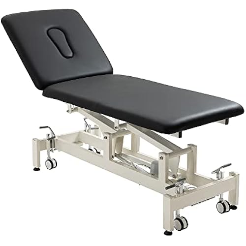 Physical Therapy Table,HomelyD Hi-Lo adjustable 2 section PT Treatment table,ultra comfortable foot control Facial Salon SPA Bed for Clinic,Massage and Acupuncture (Black）)-blue