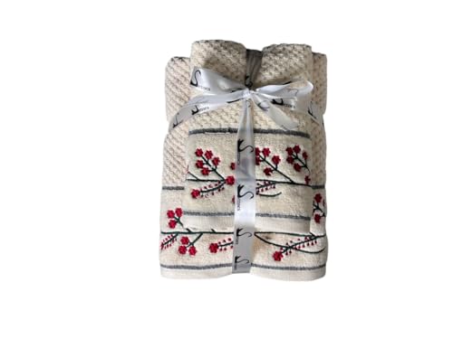 Image of SENSES By Riba Cotton Embroidered Towel Set, 550 GSM Soft & Absorbent, Antimicrobial, Oeko-Tex Certified | Ideal for Home & Gifting, Pack of 4 (2 Bath 27 inchX50 inch + 2 Hand Towels 16 inchX26 inch) - Style 14