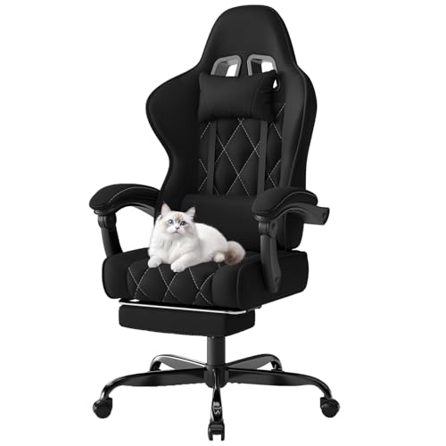 Devoko Chaise Gaming Ergonomique en Tissu, Chaise Bureau Gamer avec Repose-Pieds, Dossier...