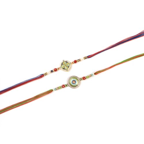 Image of Traditional Handmade Beaded Rakhi For Raksha Bandhan| Hand Bracelet For Brother| Wrist Band For Bhaiya & Bhabhi | Trendy Combination Designs Protective Thread Combo-Set Of 2