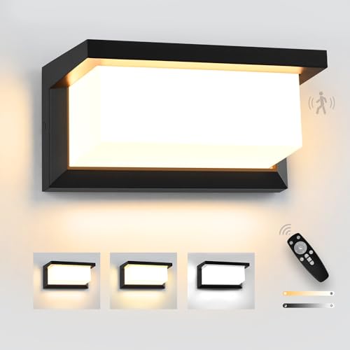 YindaLux LED Lampe d'Extérieur avec Détecteur de Mouvement, 18W Applique d'Extérieur avec Télécommande, IP65 Applique Moderne Etanche Intérieur,...