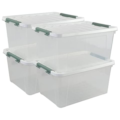 Ucake 20 Quart Plastic Storage Bins with Lids, Clear Plastic Latching Bins, Pack of 4 Cover