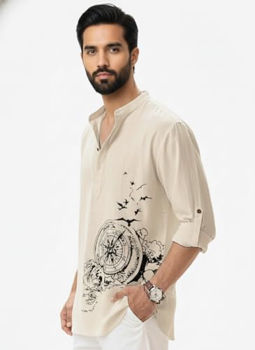 Image of Amazon Brand - INKAST Men's Cotton Blend Mandarin Collar Regular Fit Full Sleeve Casual Short Kurta