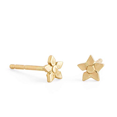 Tiny Solid Gold Cute Flower Stud earrings, Boho Minimalist Artisan Handmade Jewelry in Real 14k Yellow Gold, Tiny Indian Boho Dots Post Earrings for Second Hole, Curated Ear Tiny Solid Gold Cute Flower Stud earrings, Boho Minimalist Artisan Handmade Jewelry in Real 14k Yellow Gold, Tiny Indian Boho Dots Post Earrings for Second Hole, Curated Ear