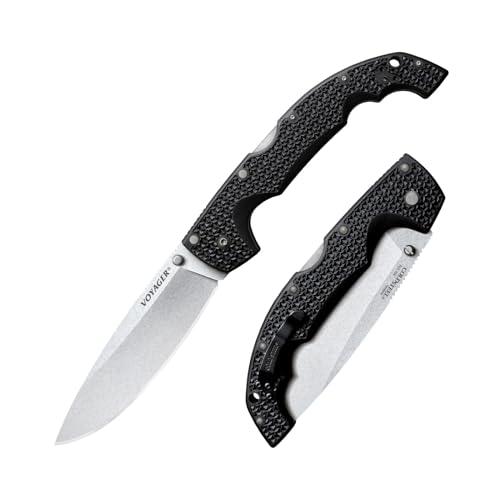 Image of Cold Steel XL Voyager 5.5 inch AUS10A Drop Point Razor-Sharp Blade 6.75 inch Griv-Ex Handle Everyday Carry Tactical Folding Knife, Blister Pack