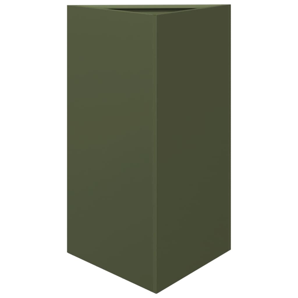 vidaXL Jardineras Triangulares 2 uds Acero Verde Oliva 50x43x75 cm, macetero, Jardinera de Exterior, Jardinera de jardín, maceteros