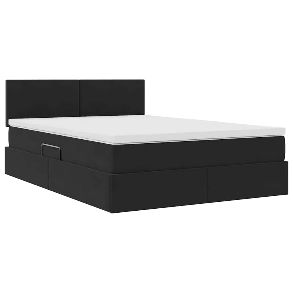 Cama tapizada de 120 x 200 cm con colchón y somier de láminas – Cama de almacenamiento con mecanismo de elevación hidráulica, funda de terciopelo, color negro