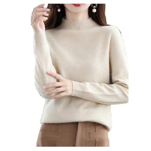 CzooM El punto casual de la rebeca del cuello alto del otoño/invierno del suéter de la cachemira del 100% de las mujeres remata el puente hecho punto (Color : Beige, Size : S)