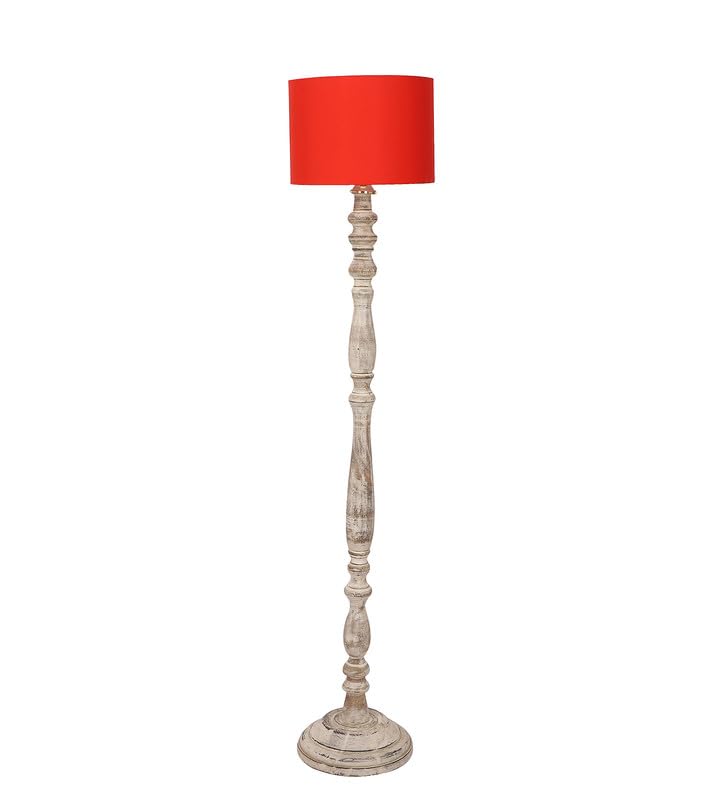 Image of tu casa Mango Wooden Floor Lamps with Red Shade for Home Decor, Bedrooms Corner, Living Room, Gifting, Diwali Decoration, Hall, Office, Study Room (Height: - 56 inch) - Bulb not Included